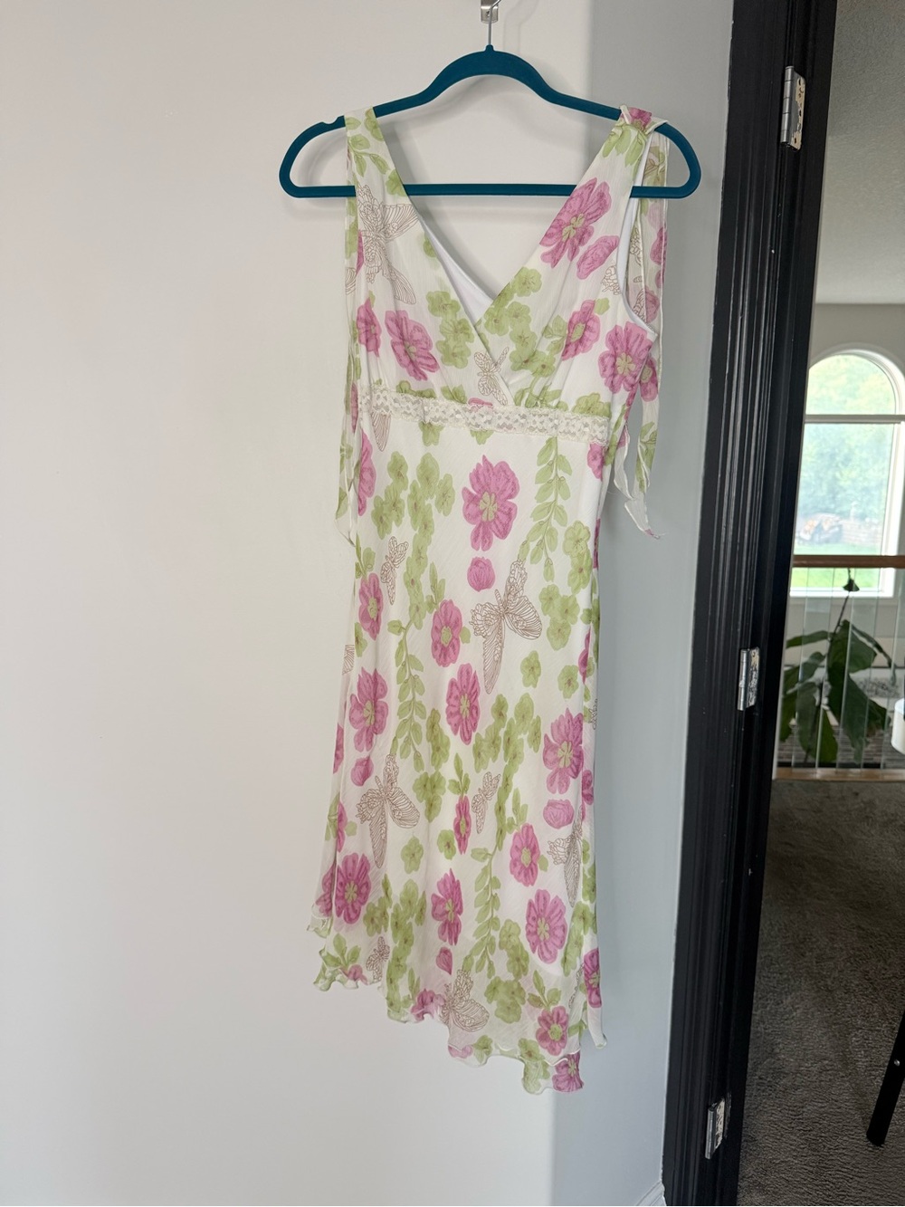 Bali White Midi Dress with Pink Floral & Green Leaves
